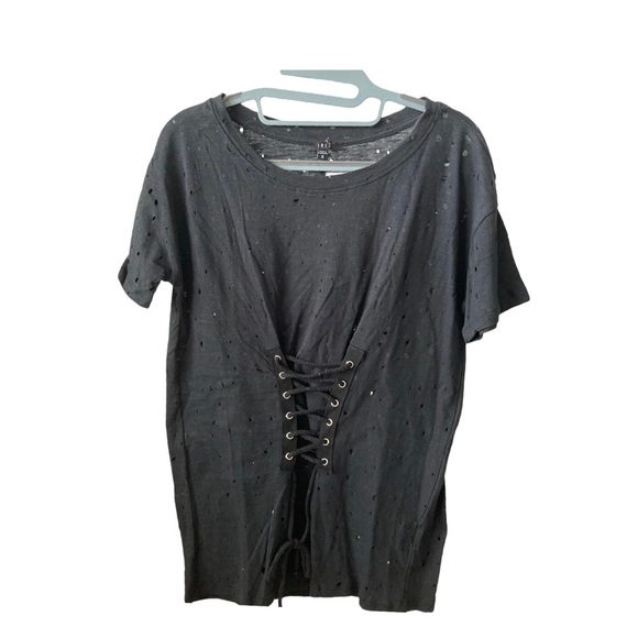 IRIS Black Short Sleeves Perforated Small Jr TShirt BNWT - Picture 1 of 5